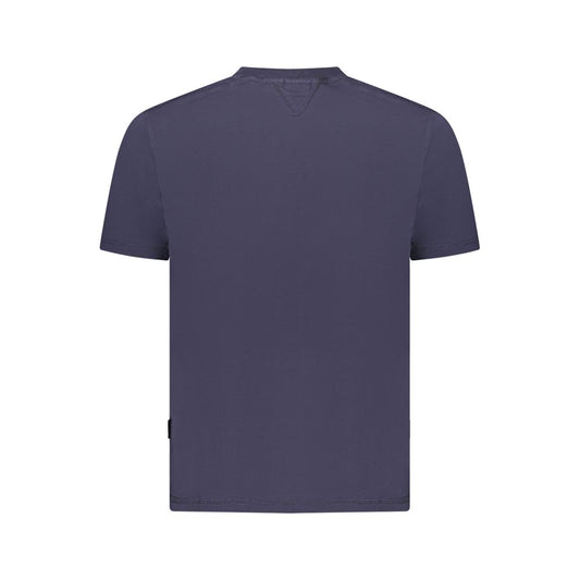 Napapijri blue cotton men's T-shirt, crew-neck design, back view, showing relaxed fit and organic material.