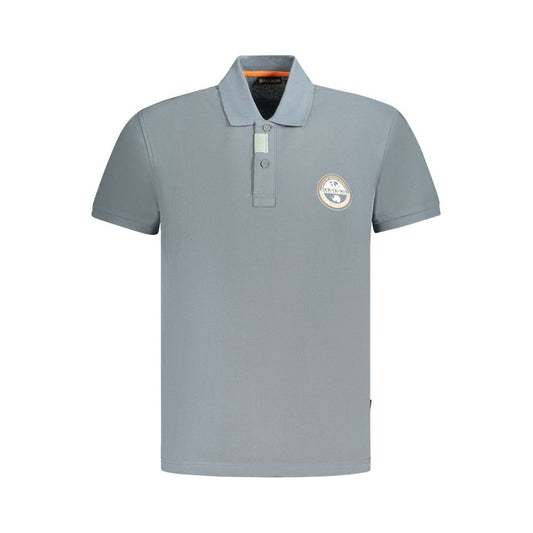 Napapijri gray cotton men's polo shirt with short sleeves, featuring a bold print and iconic logo for a chic, smart-casual look.