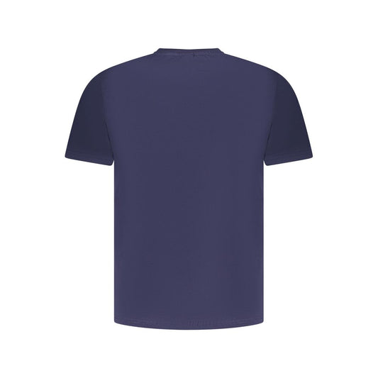Back view of North Sails blue cotton men's T-shirt with short sleeves, showcasing its bold nautical style and breathable fabric.