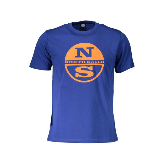 North Sails blue cotton men's t-shirt with logo, short sleeves, and crew neck design, ideal for outdoor wear.