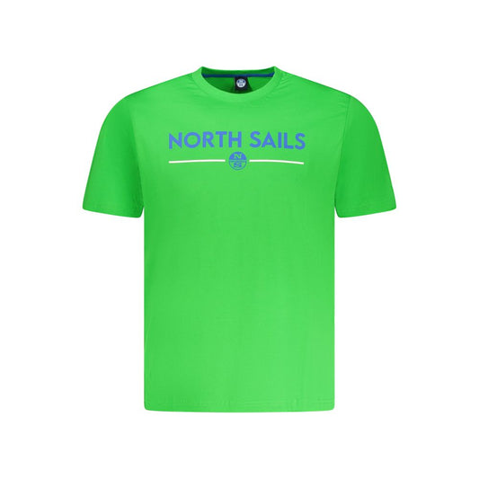 North Sails green cotton men's T-shirt with logo and graphic print, short-sleeved for casual style and comfort.