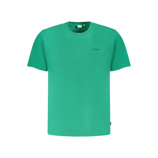 Pepe Jeans green cotton crew neck t-shirt with short sleeves and logo, made from 100% sustainable cotton, perfect for casual wear.