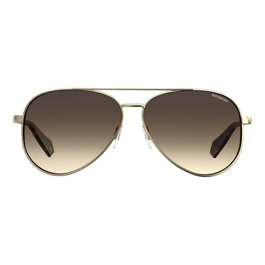 Polaroid Gold Metal Sunglasses with brown polarized lenses, elegant aviator design, model PLD6069SXJ5GL, 61/12/140mm dimensions.