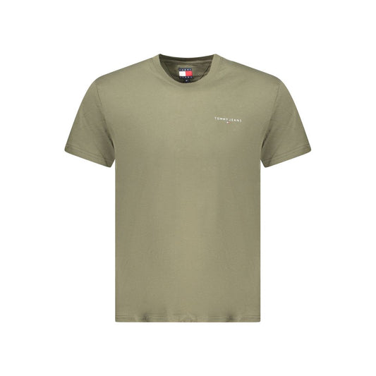 Tommy Hilfiger green cotton men's T-shirt with short sleeves and crew neck, featuring logo on chest.