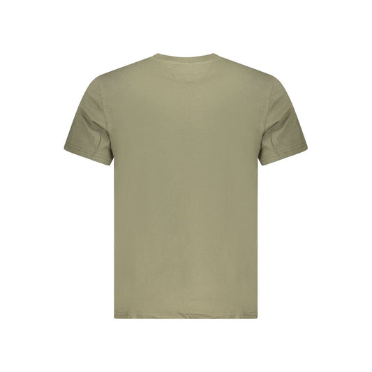 Tommy Hilfiger green cotton men's T-shirt with short sleeves, crew neck, and iconic logo, back view.