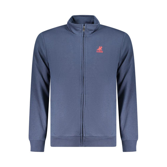 U.S. Grand Polo blue cotton sweater with long sleeves, zip closure, embroidered logo, and two pockets, perfect for casual wear.