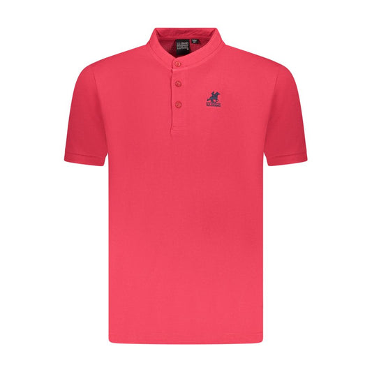 U.S. Grand Polo red cotton men's polo shirt with Korean collar and embroidered logo, short sleeves, stylish and comfortable design.