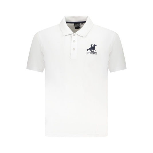 U.S. Grand Polo white cotton men’s polo shirt with short sleeves and embroidered logo, featuring a neat 3-button placket.