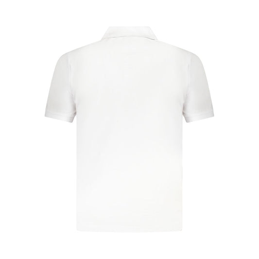 Back view of U.S. Grand Polo white cotton men’s polo shirt showcasing short sleeves and classic collar.