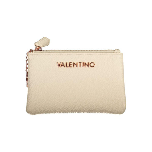 Valentino Bags Beige Polyethylene Wallet with Card Slots, Key Ring, and Zip Closure, Featuring Logo. Recycled Material.