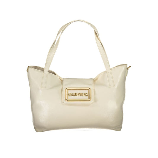 Valentino Bags beige polyethylene women's handbag with dual shoulder handles and snap closure, perfect for versatile styling.