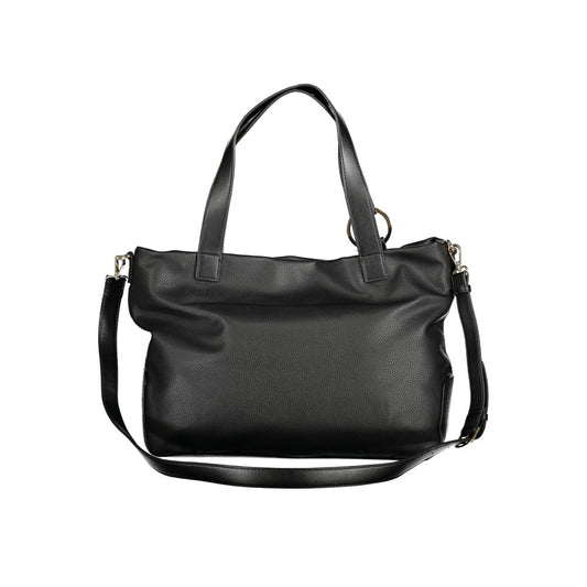 Valentino Bags black polyethylene women's handbag with shoulder handles and adjustable strap.