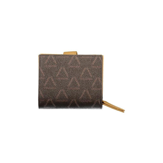 Valentino Bags Brown Polyethylene Wallet with embossed logo, zip closure, contrasting details, and ample card slots for women