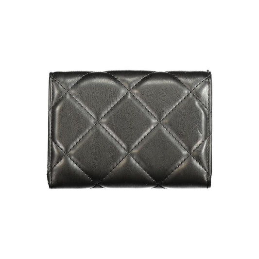 Valentino Bags black polyethylene wallet with quilted design, 3 compartments, coin purse, double card spaces, recycled materials.