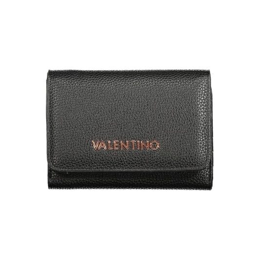 Valentino Bags black polyethylene wallet with logo, featuring three compartments, coin purse, card spaces, zip and automatic closure.