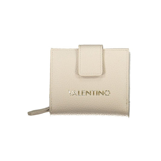 Valentino Bags beige wallet with logo, featuring a sleek clasp design for women's fashion and accessory organization.